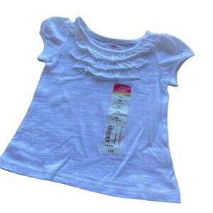 Okie‎ Dokie Girls Top Size 9 Months White Ruffle Neck Solid Tee Shirt NEW